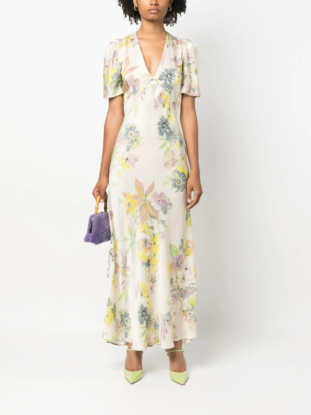 Floral-Print Satin Maxi Dress