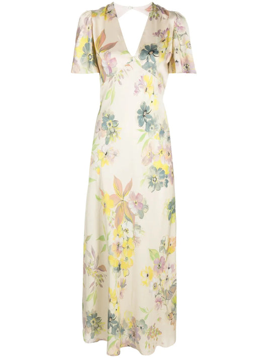 Floral-Print Satin Maxi Dress