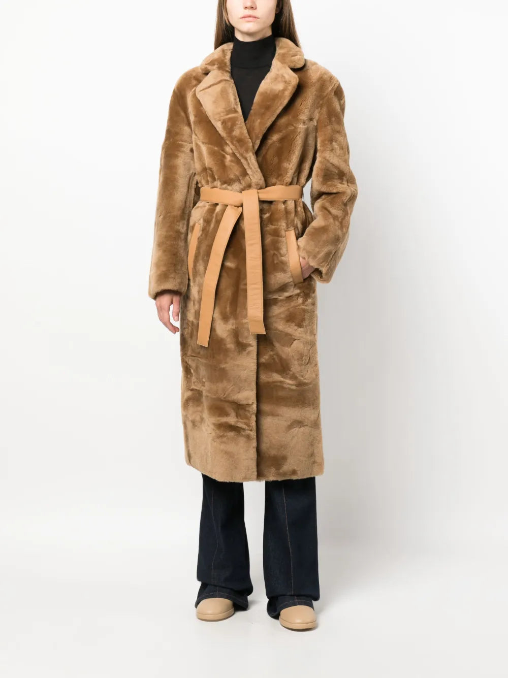 Reversible Belted Shearling Coat