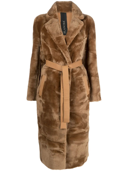 Reversible Belted Shearling Coat