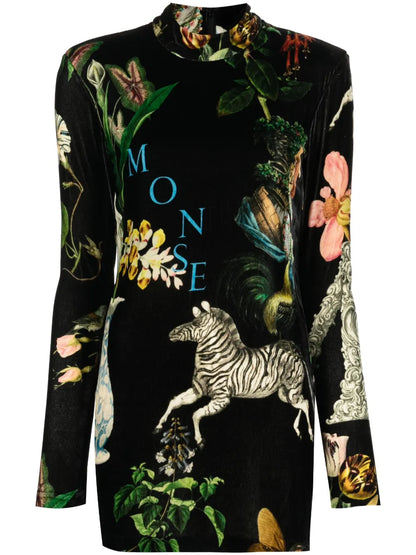 Graphic-Print Velvet Minidress