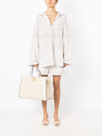 Geometric-Print Silk-Cotton Shirt