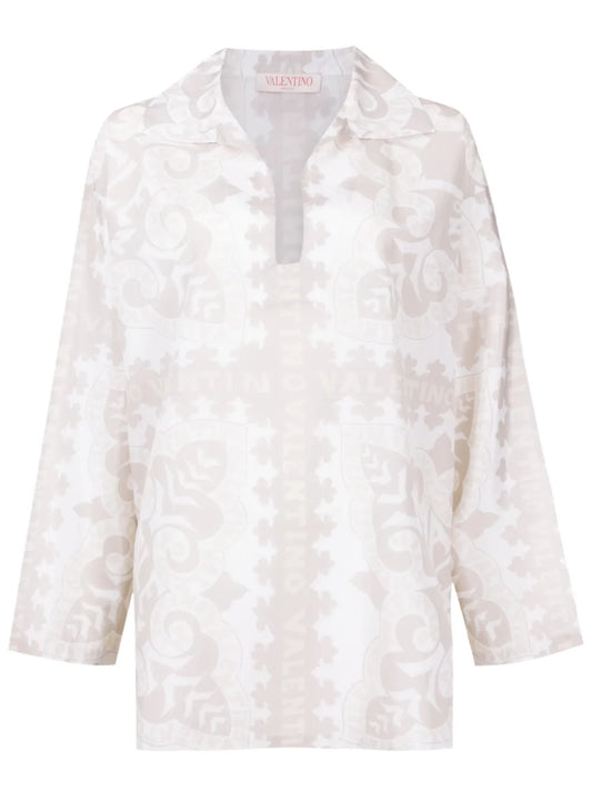 Geometric-Print Silk-Cotton Shirt