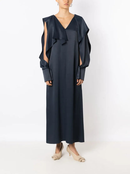 Slit-Sleeve Draped Maxi Dress