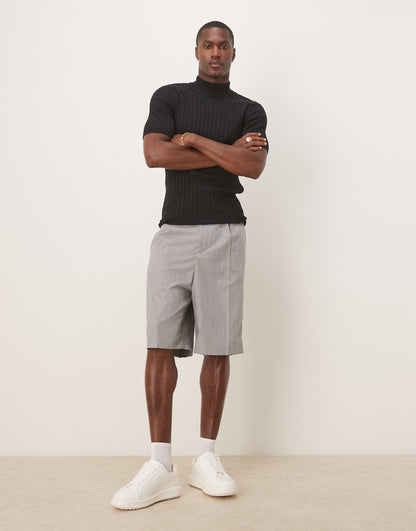 Muscle Fit Knitted Rib Turtle Neck T-Shirt