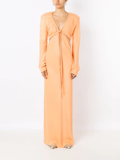 V-Neck Satin Maxi Dress