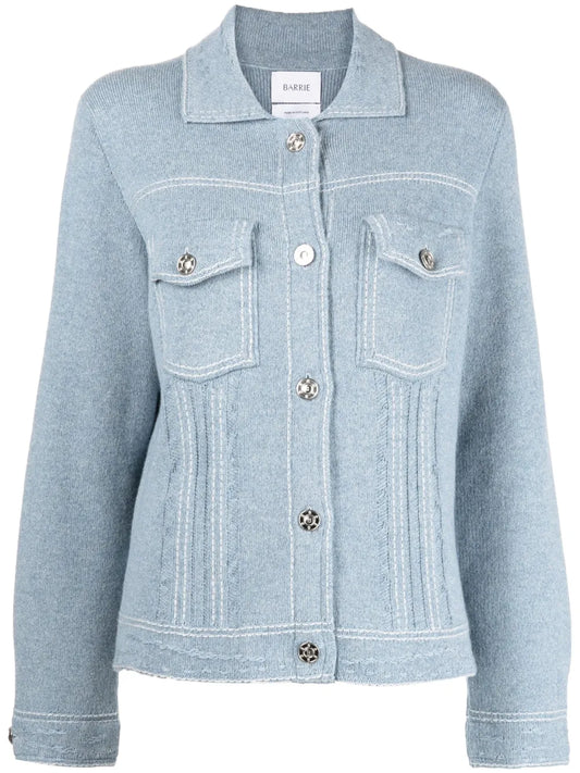 Contrast-Stitching Denim-Effect Jacket