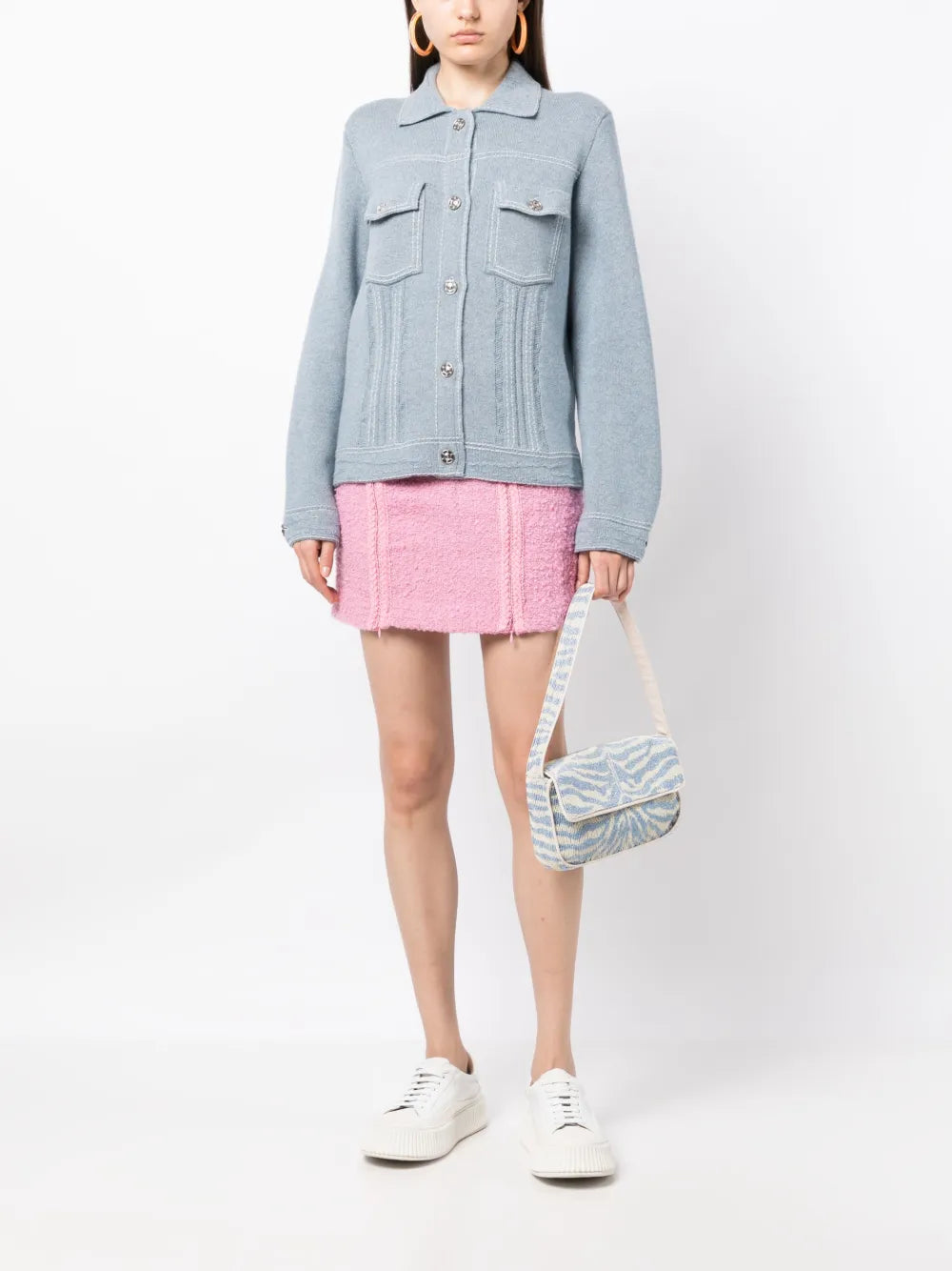 Contrast-Stitching Denim-Effect Jacket