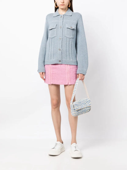 Contrast-Stitching Denim-Effect Jacket