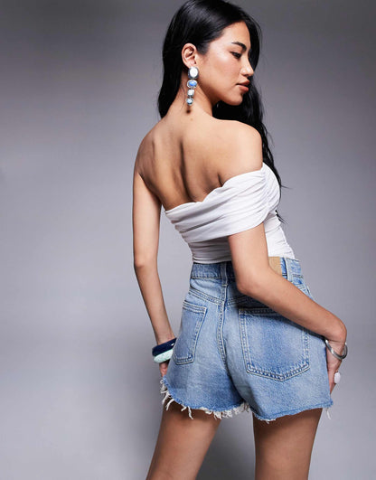 Mesh Ruched One Shoulder Top