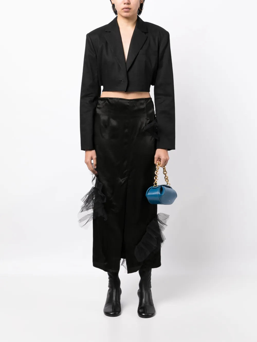 Tulle Ruffled Straight Skirt