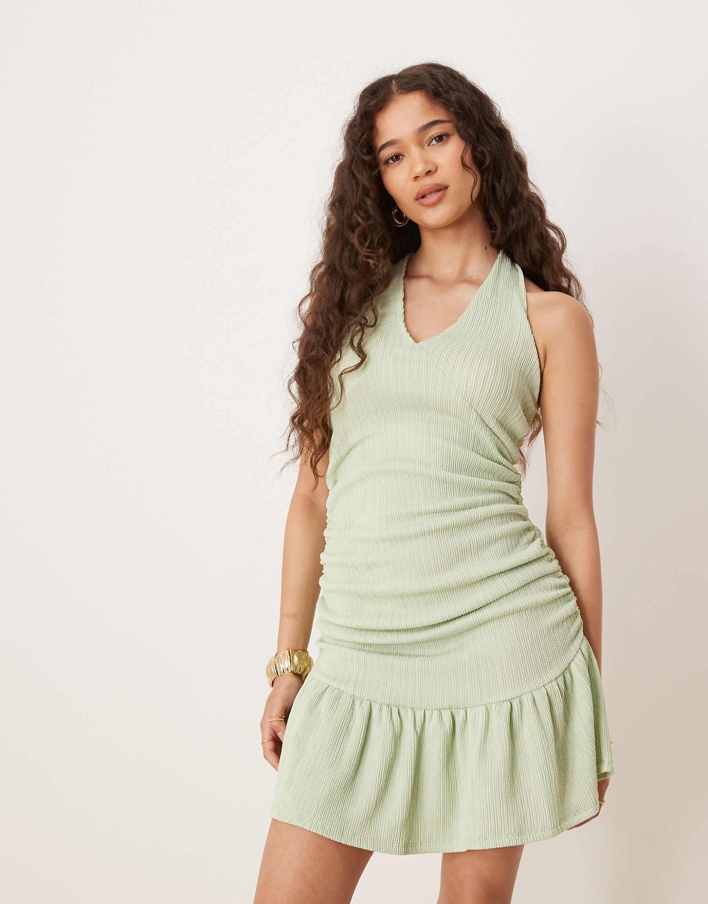 Textured Halter Neck Mini Dress