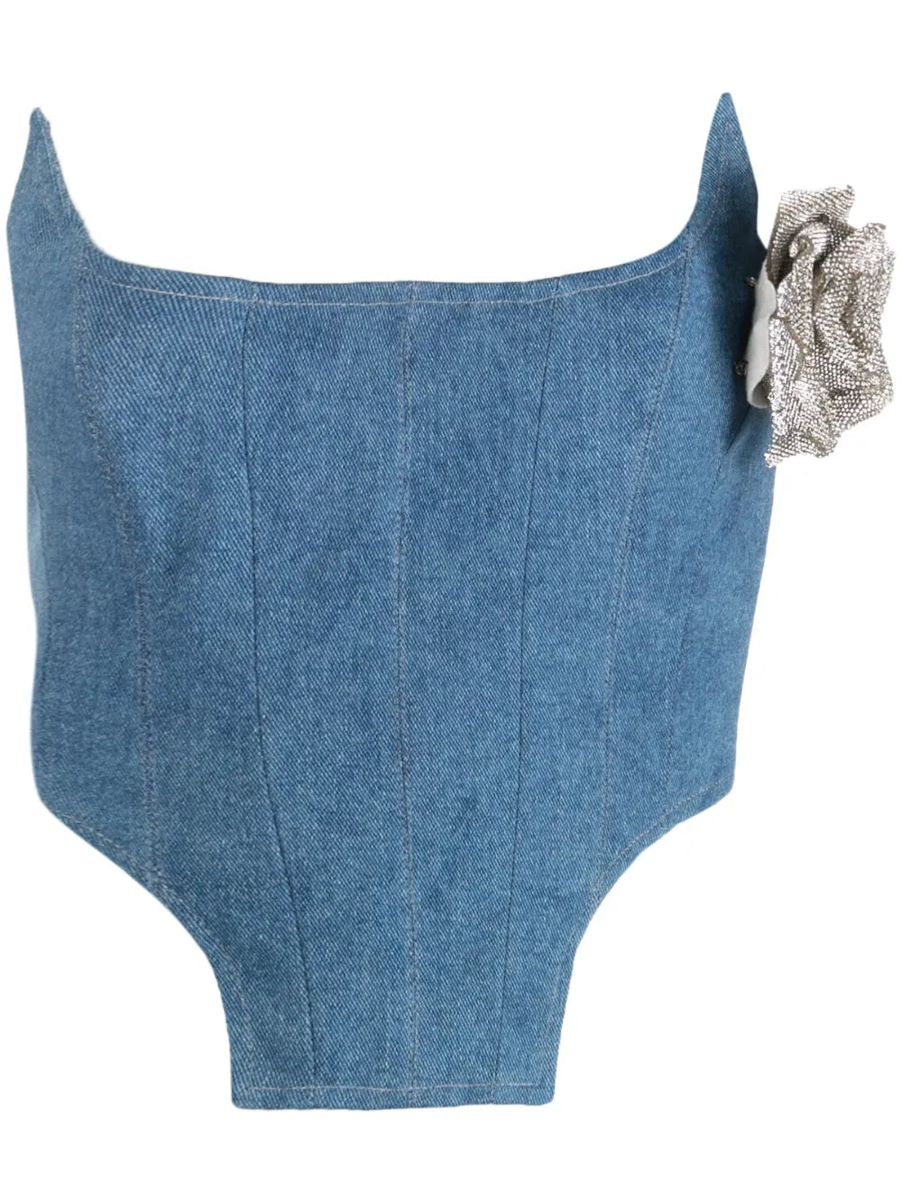 Floral-Appliqué Denim Corset