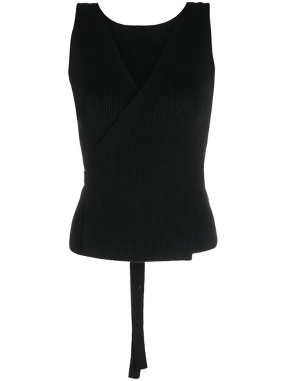 Ribbed-Knit Wrap Top