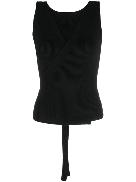 Ribbed-Knit Wrap Top