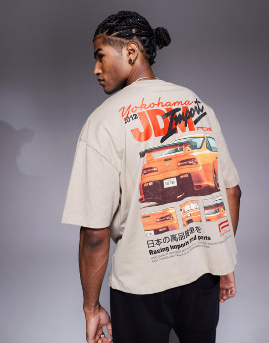 Boxy Oversized T-Shirt With Car Graphic