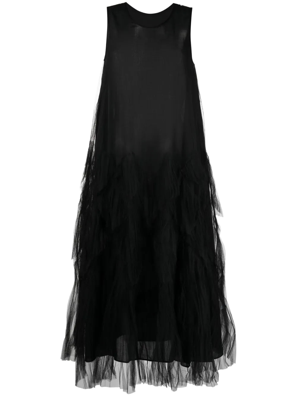 Tulle-Overlay Midi Dress