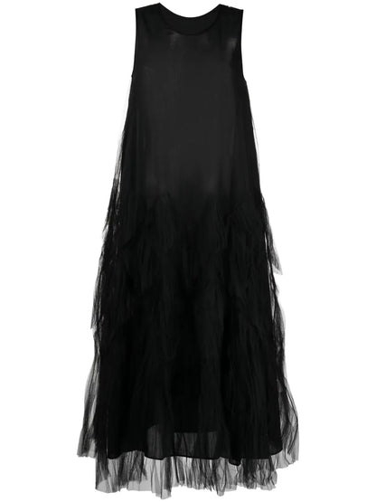 Tulle-Overlay Midi Dress