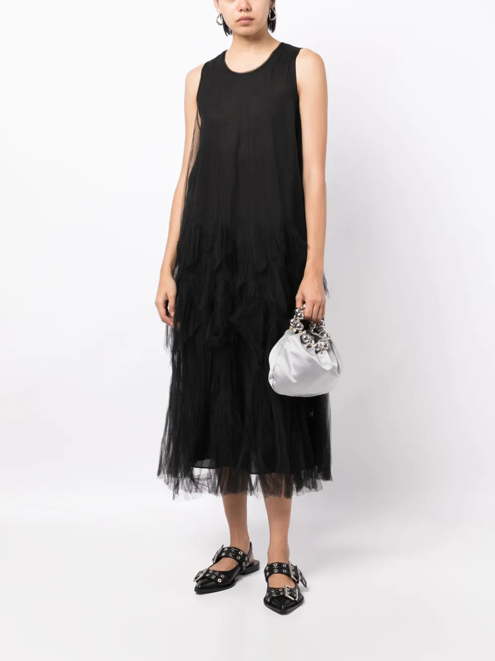 Tulle-Overlay Midi Dress