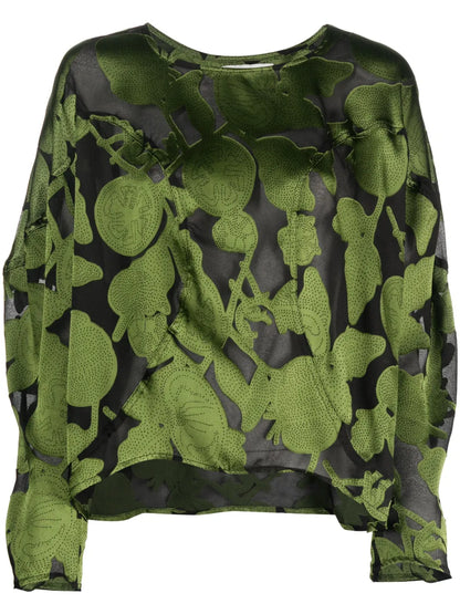 Graphic-Print Cropped Blouse