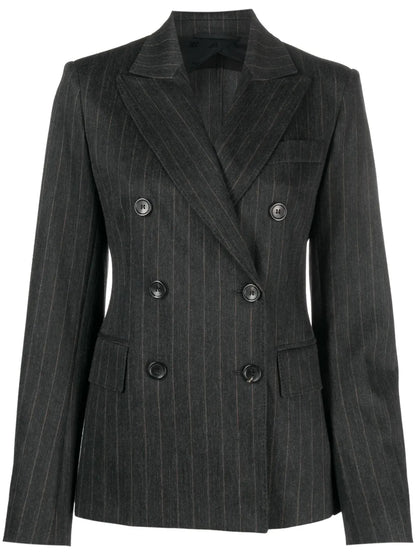 Pinstriped Double-Breasted Blazer