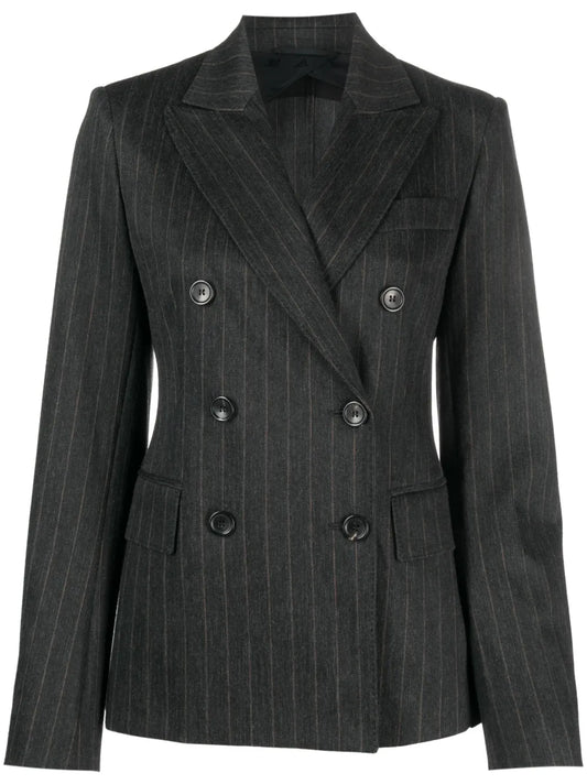 Pinstriped Double-Breasted Blazer