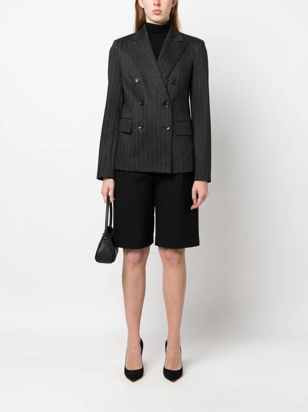 Pinstriped Double-Breasted Blazer