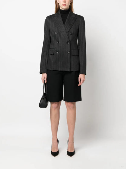 Pinstriped Double-Breasted Blazer