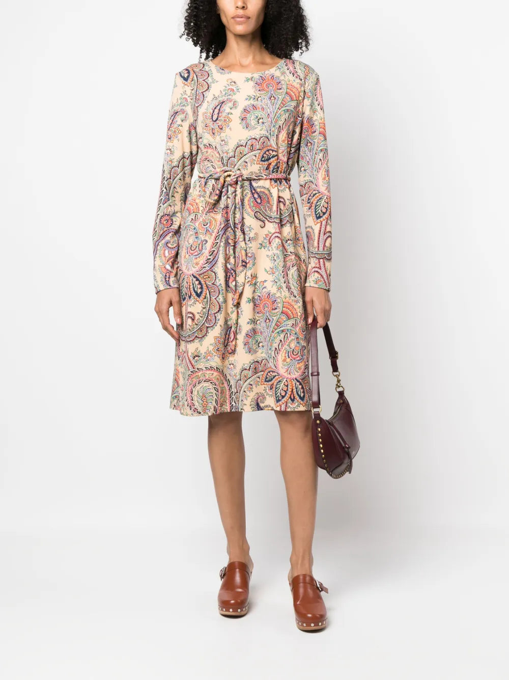 Paisley-Print Belted Dress