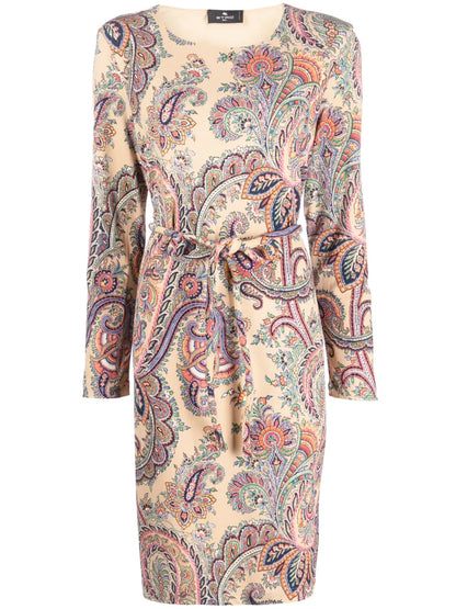 Paisley-Print Belted Dress
