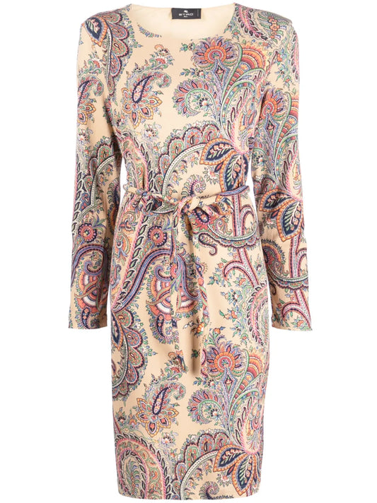 Paisley-Print Belted Dress