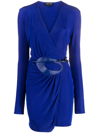 Ruched-Detail Belted Minidress