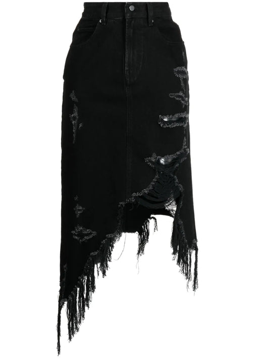 Asymmetric Ripped Denim Skirt