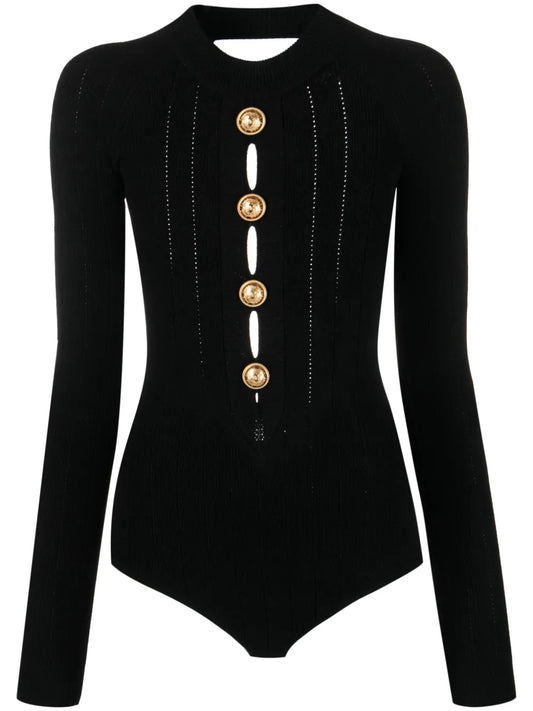 Button-Embellished Knitted Bodysuit