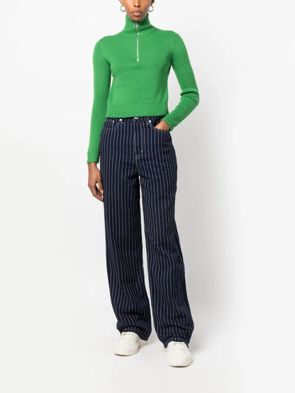 Stripe-Print Straight-Leg Trousers