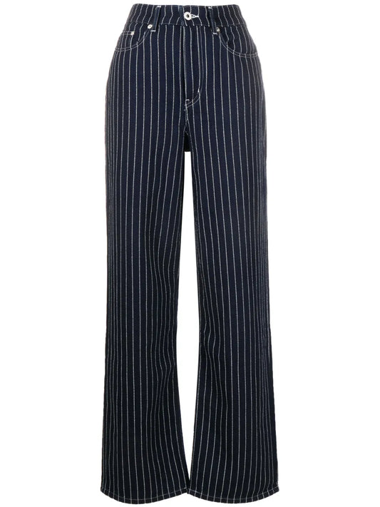 Stripe-Print Straight-Leg Trousers