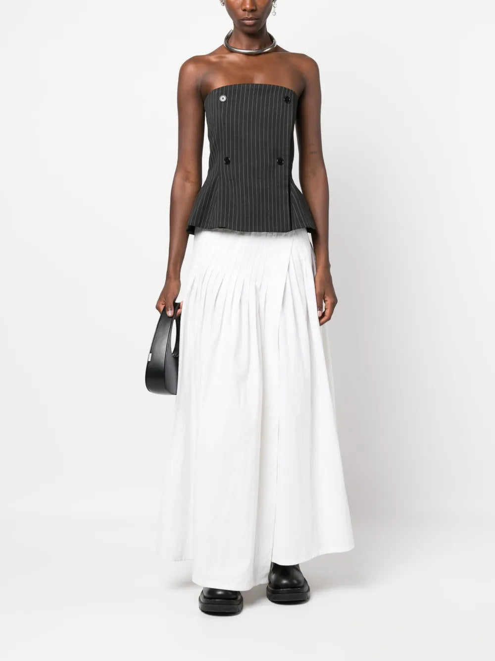 Pinstripe-Pattern Bandeau Top