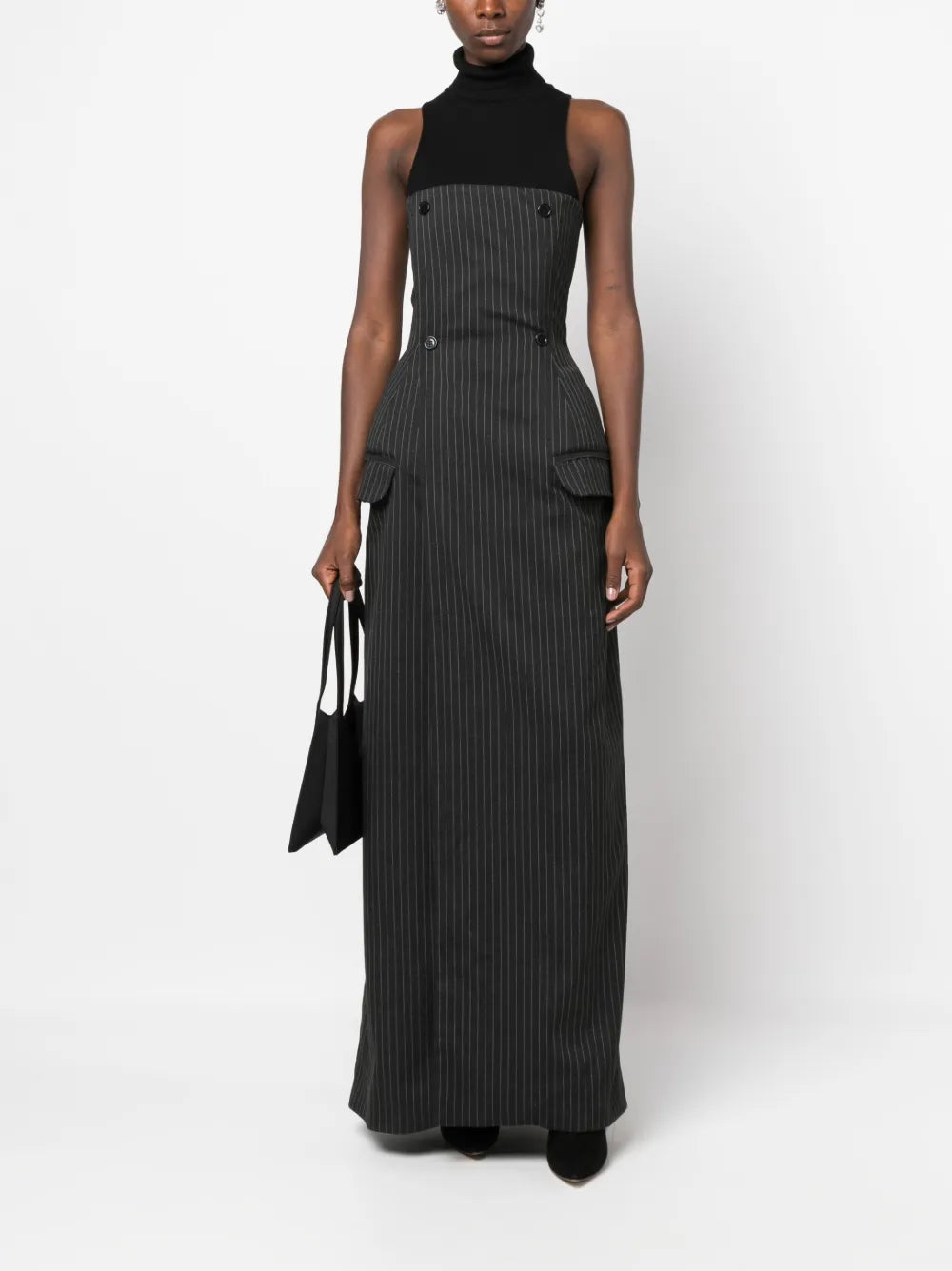 Pinstripe-Pattern Bandeau-Style Maxi Dress