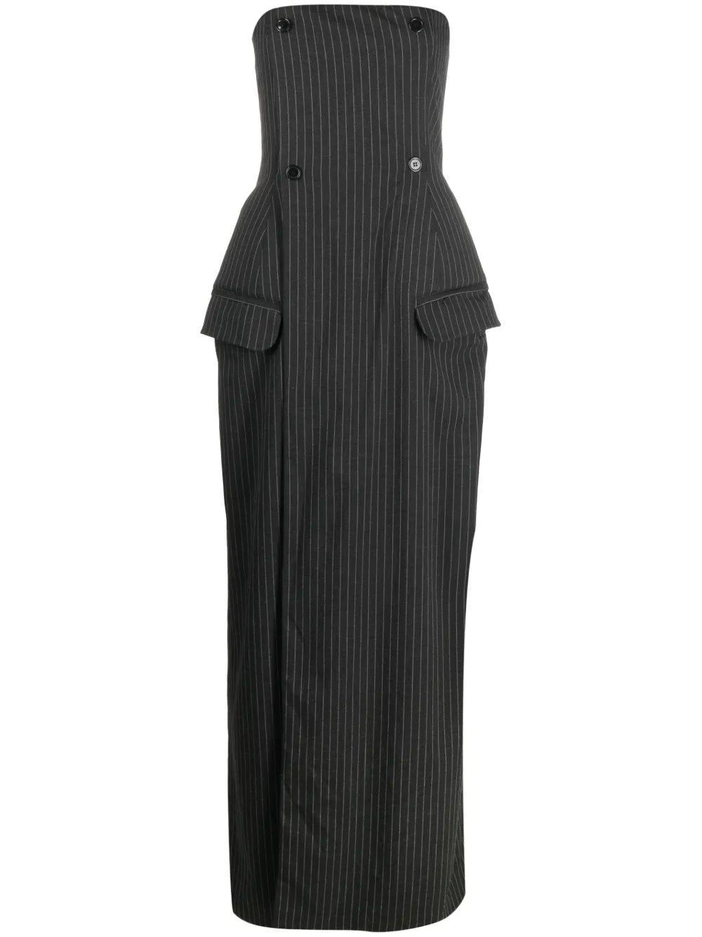 Pinstripe-Pattern Bandeau-Style Maxi Dress