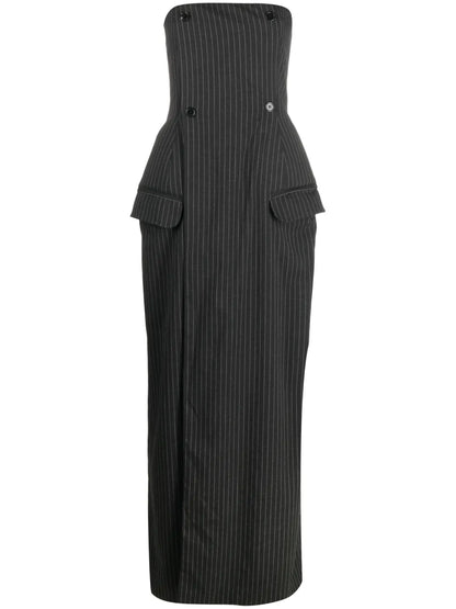 Pinstripe-Pattern Bandeau-Style Maxi Dress