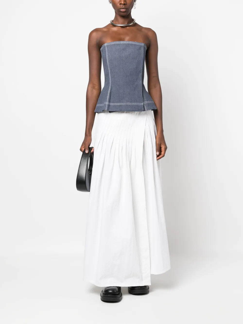 Contrasting-Stitch Bustier Top