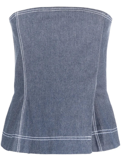 Contrasting-Stitch Bustier Top