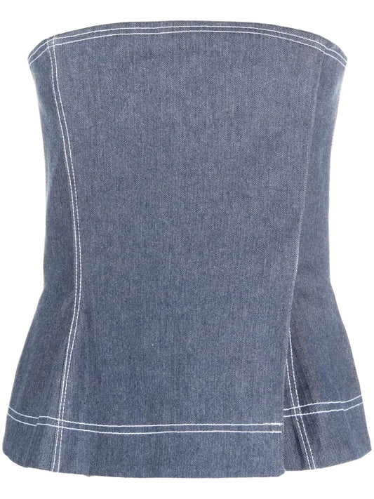Contrasting-Stitch Bustier Top