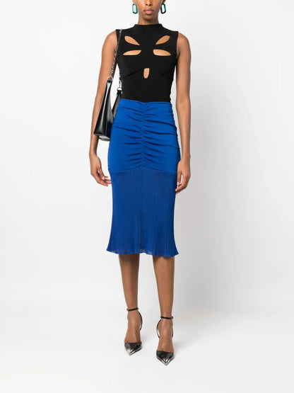 High-Waisted Ruched Midi Skirt