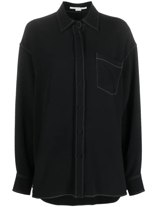 Contrast-Stitching Long-Sleeve Shirt