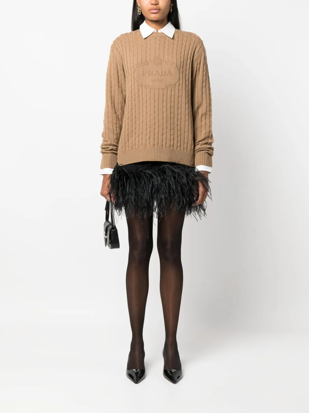 Logo-Intarsia Cable-Knit Jumper