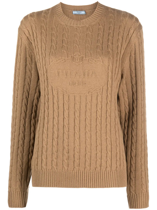 Logo-Intarsia Cable-Knit Jumper