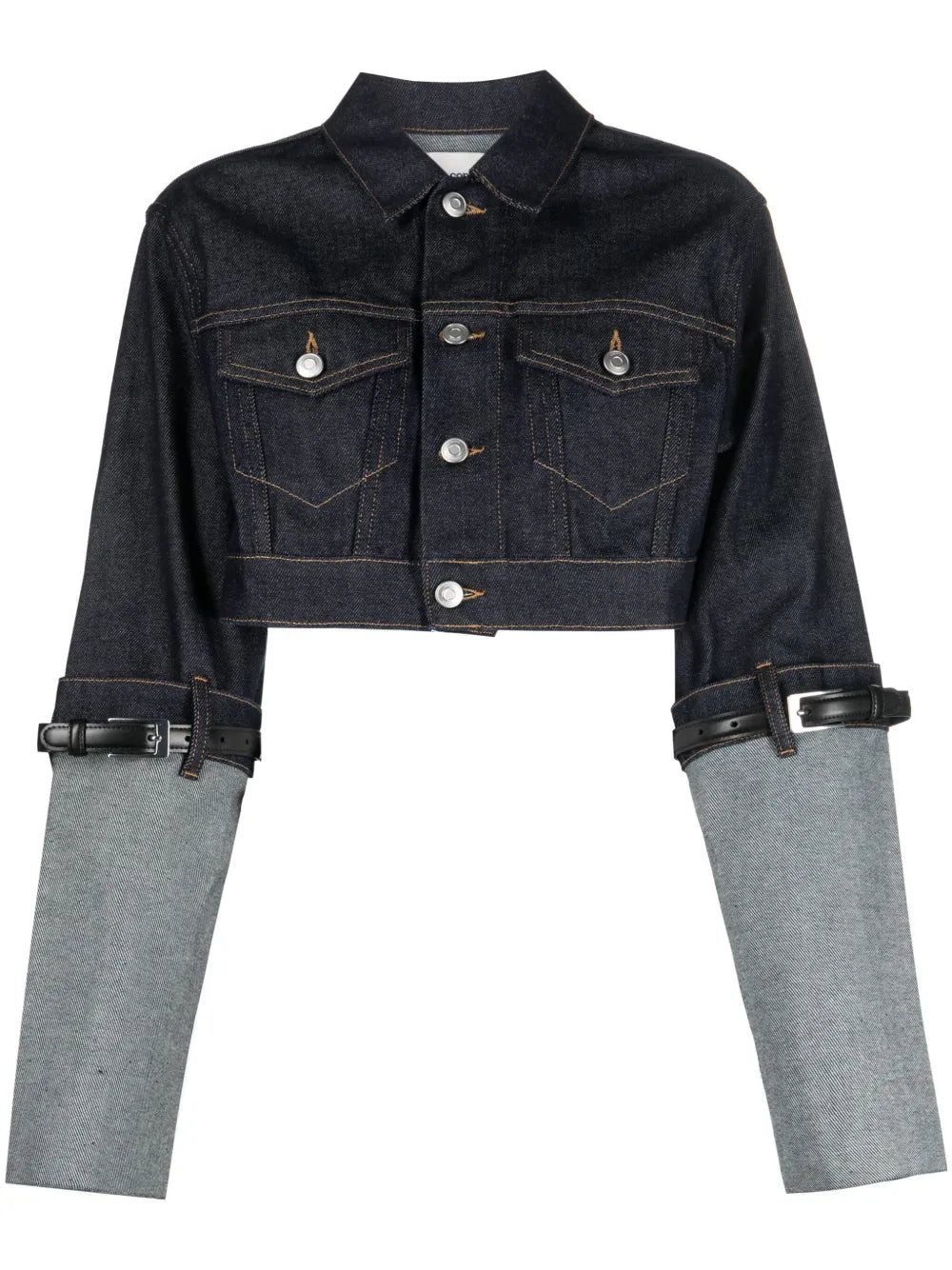 Contrast-Sleeve Cropped Denim Jacket