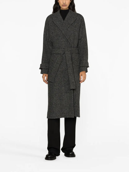 Plaid-Check Pattern Belted Trench Coat