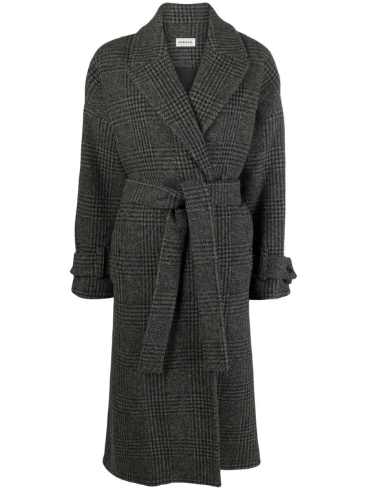 Plaid-Check Pattern Belted Trench Coat